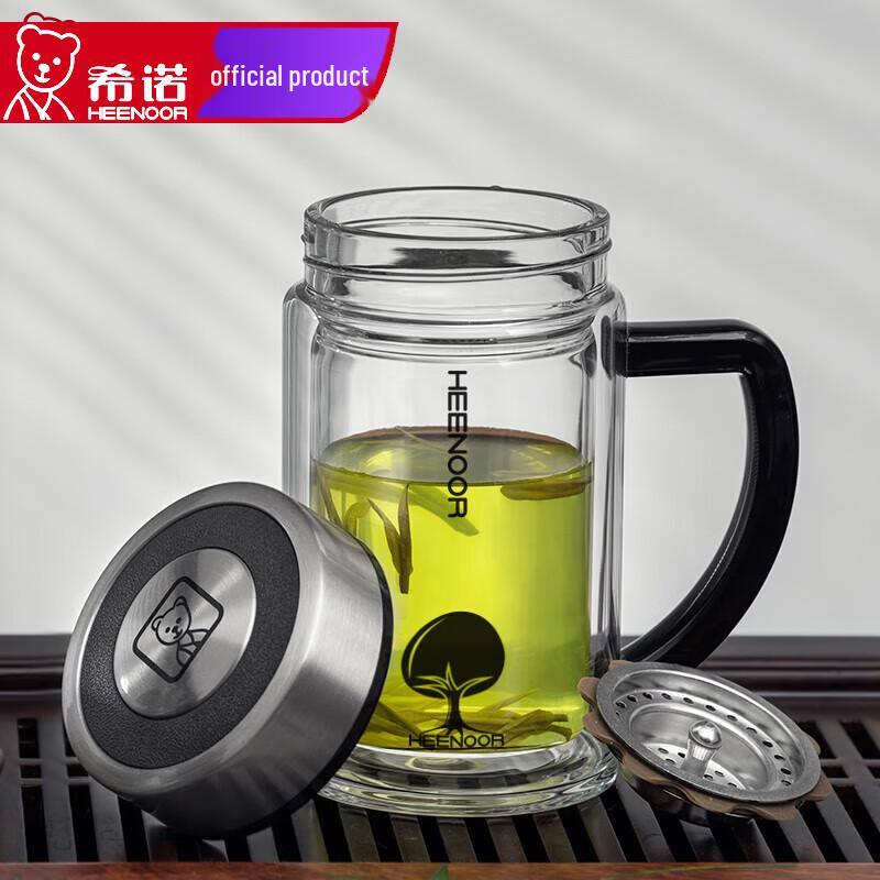 Heenoor Double Wall Glass Tea Mug with Handle