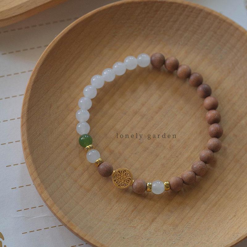 White tea, Hetian jade, white jade, Laoshan sandalwood, green jade natural hand bracelet, new Chinese-style gift, women s jewelry, cultural item