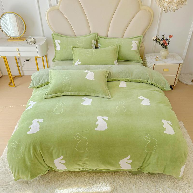 Thickened Milk Fleece Printing Four-Piece Polka Dot Student Bed Sheet Quilt Cover Bed Three-Piece Dormitory
