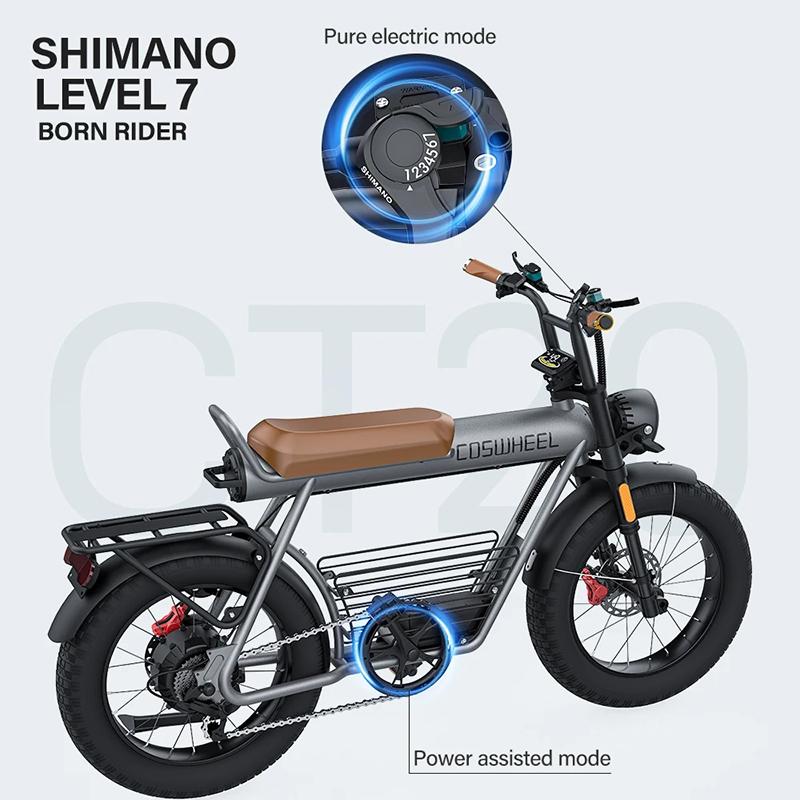 Coswheel elektrische fiets voor volwassenen CT20 2000W 48V 25AH maximale actieradius tot 140 km grote 20-inch banden ebike mountainbike elektrische fiets