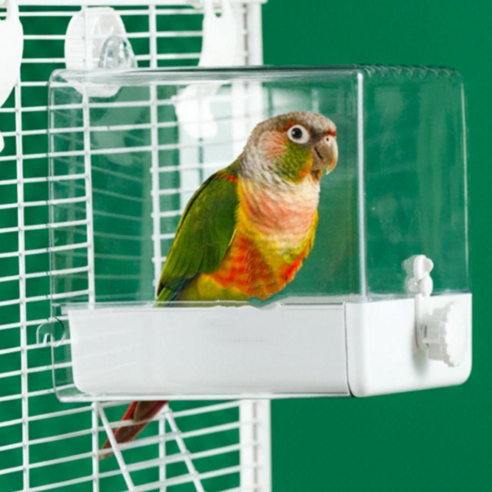 Transparent Parrot Bath Bottom Drawer Multi-functional Birdbath Feeder Food Holder Box Splash Proof Bird Bathtub
