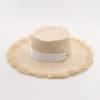 Spring and summer new raffia tether flat top large brim rough edge straw hat outdoor travel beach sun protection light