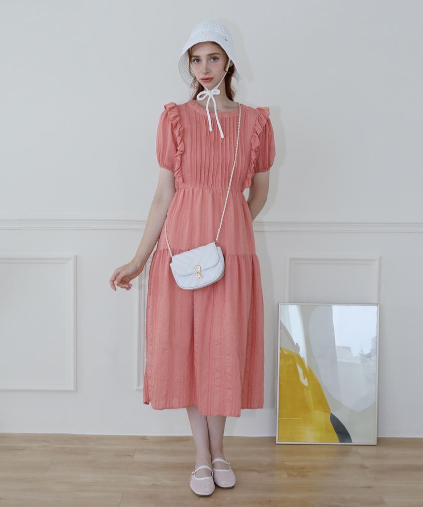 Keulleiseu Smoking Frill Short Sleeve Long Dress_Purple