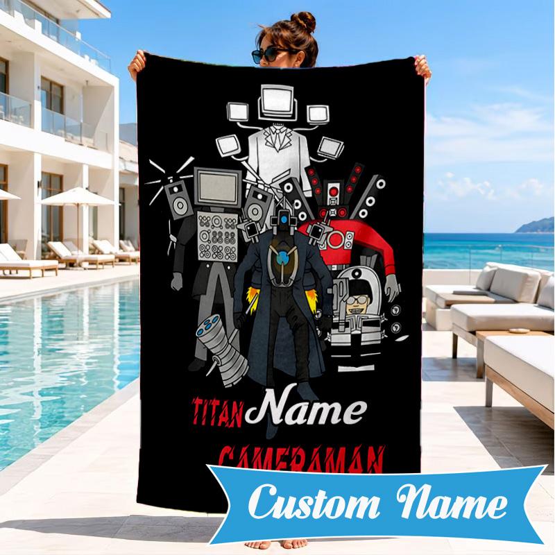 Custom Name Skibidi Future Adventure Heart In Space Adventure Microfiber Beach Towel, Lightweight for Summer Travel, Swimming Pool Fan Gift