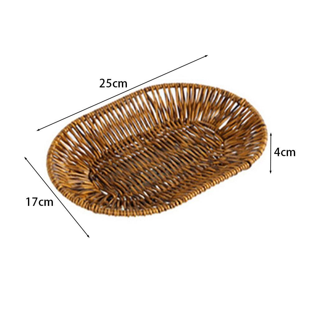 1Pcs Round Rectangular Shape Storage Tray Breakfast Bread Food Plastic Rattan Threads Basket