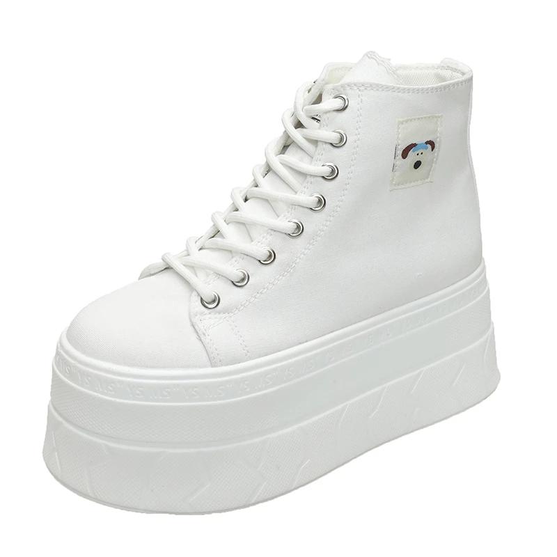 

Fashion 7.5CM Women Ankle Boots High Platform Vulcanized shoes Wedge Heels Sneakers Woman Spring Autumn Thick Sole Leather Short Boots 34 бежевый