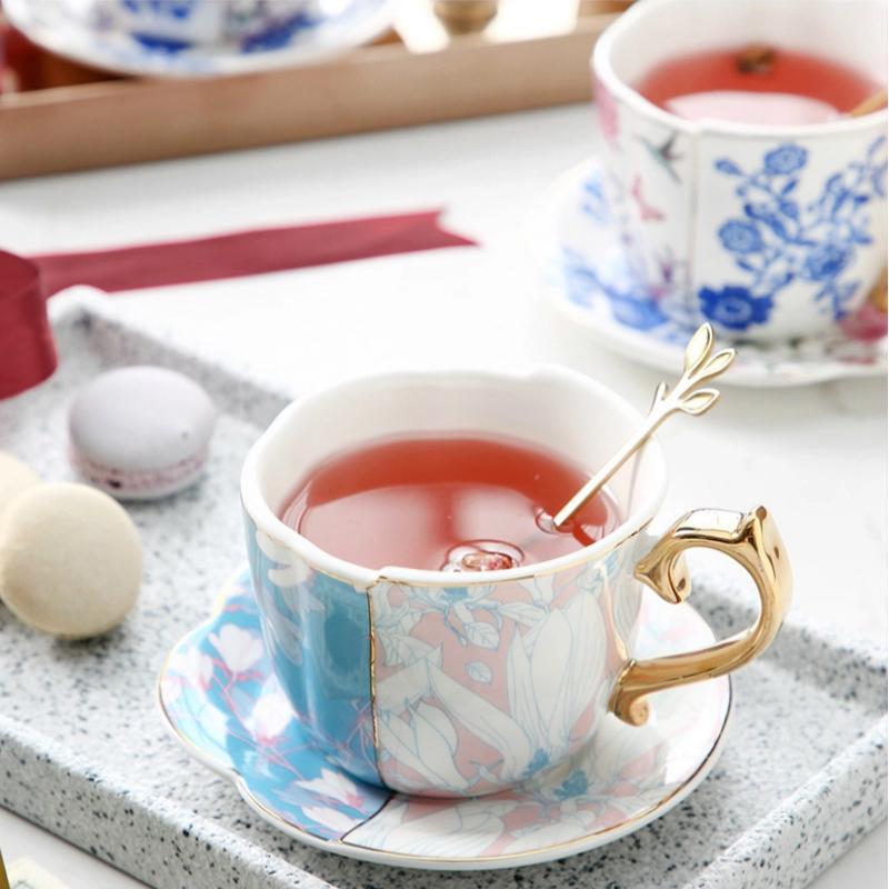 Keramik Kaffeetasse & Untertasse Set – Teetasse im britischen Stil für Latte & schwarzen Tee