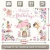 2D Magical Fairy Birthday Tapestry, Floral Mushroom Wall Decor for First Birthday Party