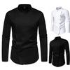 Camisa de vestir blanca para hombre con cuello mao asimétrico, botones asimétricos, manga larga, corte slim
