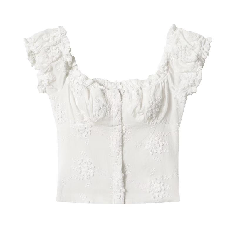 

Spring 2026 European & American Style 3D Embroidered Short Top Small белый