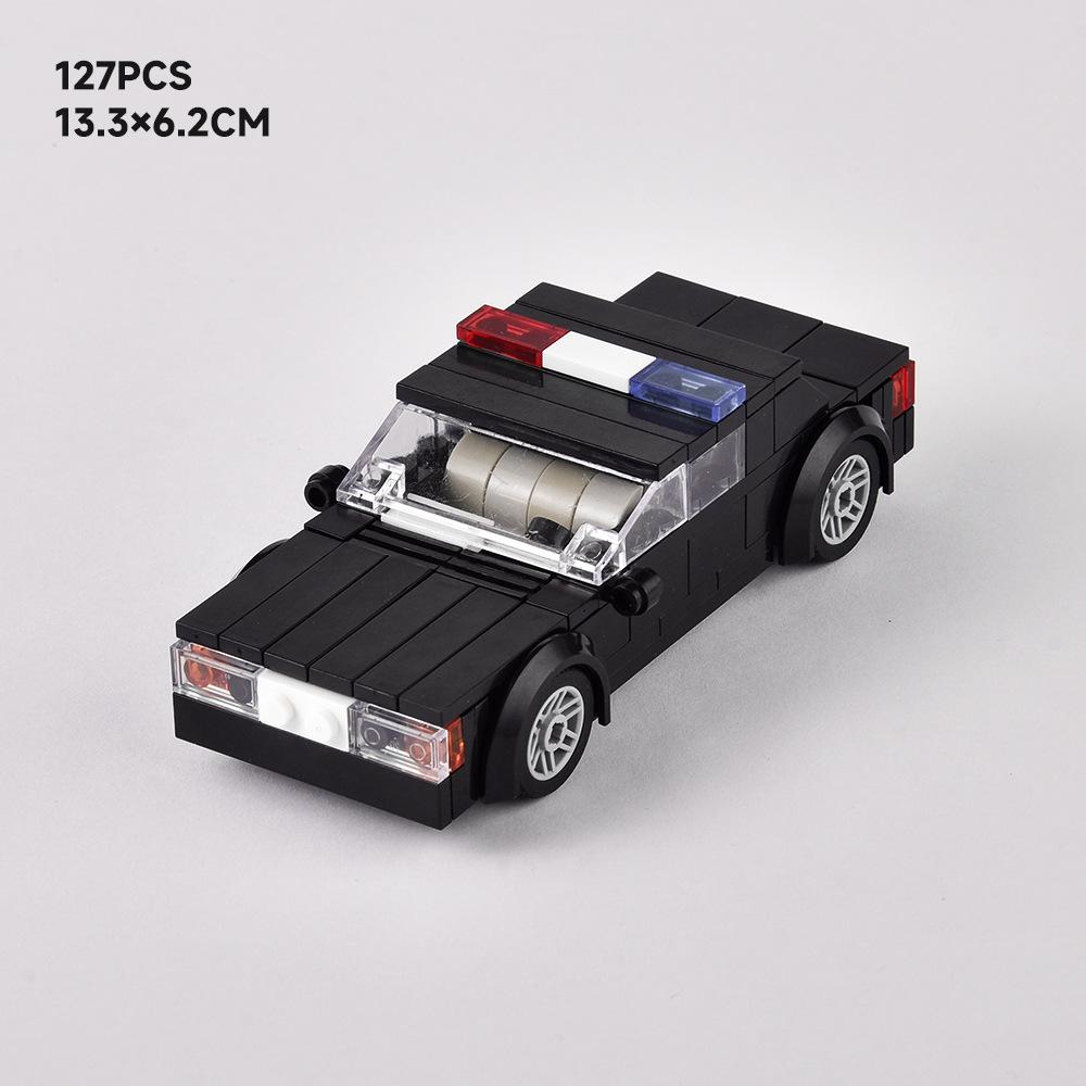 

Черная полицейская машина Строительный блок Модель городского автомобиля Сборная игрушка Совместимый набор мелких деталей
