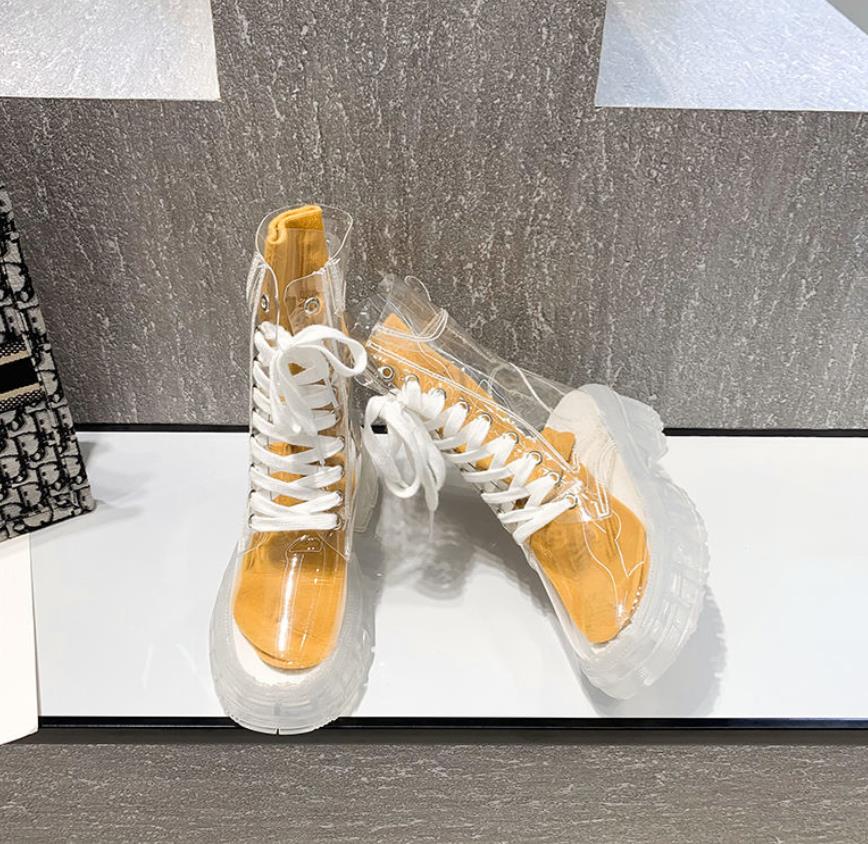 Przezroczyste Botki na Platformie 2024 Nowe Damskie Wodoodporne Botki za Kostkę Kobiece Przezroczysty Obcas Krótkie Botki Seksowne Damskie Buty Przeciwdeszczowe