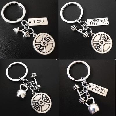 International Fitness Dumbbell & Barbell Keychain Pendant