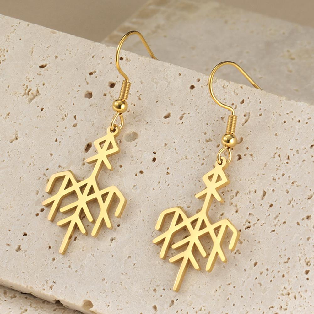 Dawapara Norse Runes Wardruna Symbol Earrings Elder Futhark Mythology Protection Amulet Stainless Steel Dangle Earrings