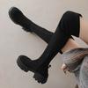 Krazing Pot Microfiber Autumn Winter Shoes Thick Bottom Flat Platform Size 43 Long Boots Zipper Over-the-knee Boots