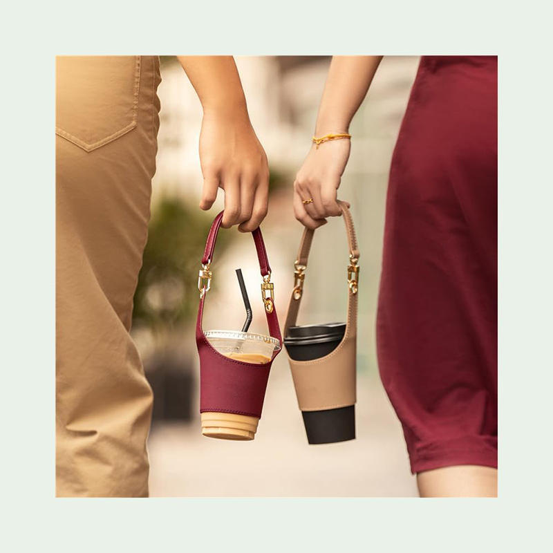 Leather Cup Cover Pouch Portable Water Bottle Sleeve Bag Leather Carrying Strap Insulating Cups Milk Tea Coffee Cups Accessories