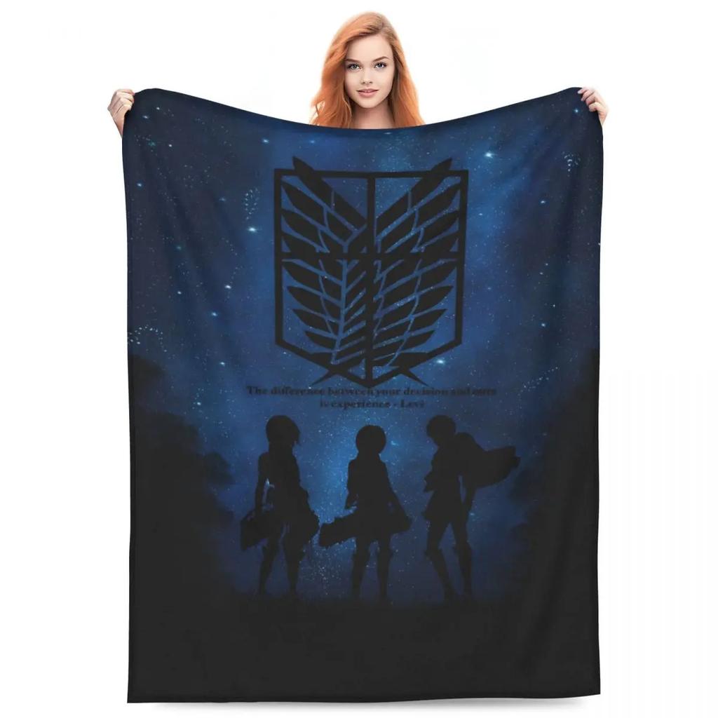 Attack On Titan Anime Manga Fleece Throw Blankets Action Blanket for Bedding Travel Lightweight Thin Bedroom Quilt