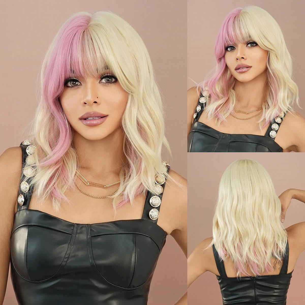 

Профессиональный синтетический волнистый светло-голубой парик с челкой для женщин, повседневные, вечерние, высокой плотности, средней длины, фиолетовые парики с мелированием