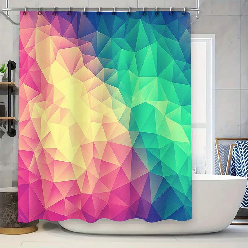 

Geometric Shower Curtain Modern Abstract Art Bathroom Decor Waterproof Fabric Liner Vintage Teal Turquoise Patterned Backdrop W60H190(CM)-1 Pcs