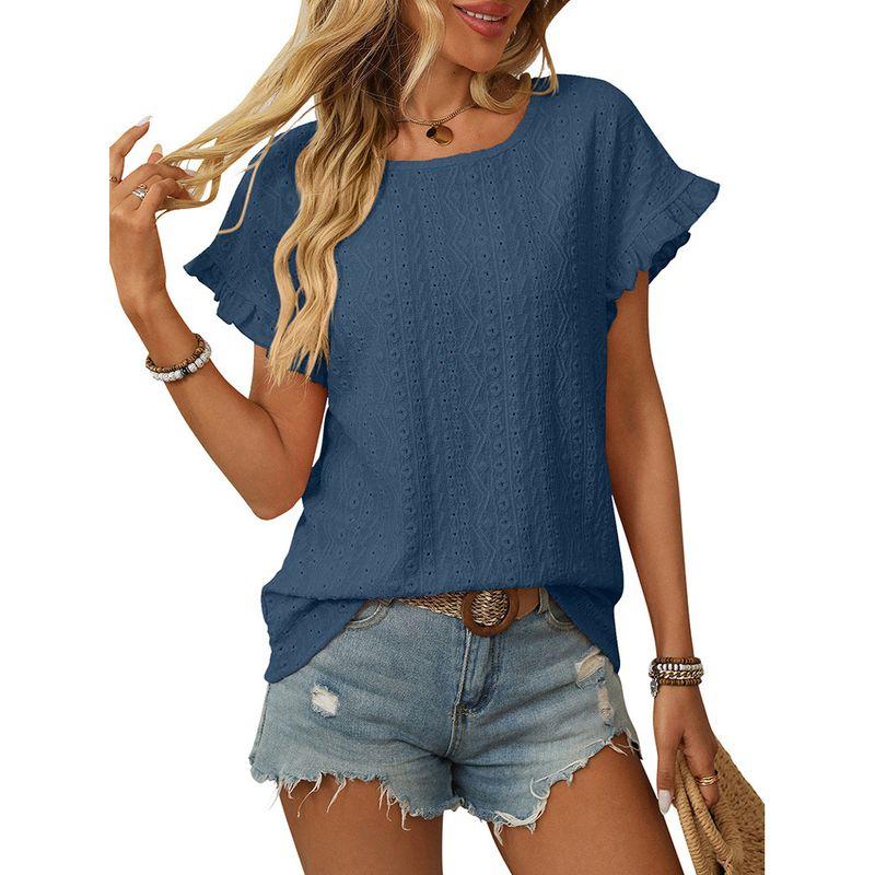 Round Neck Neck Sweet Short Sleeve Cutout Top Round Neck Sweet Short Sleeve Cut Out Tops