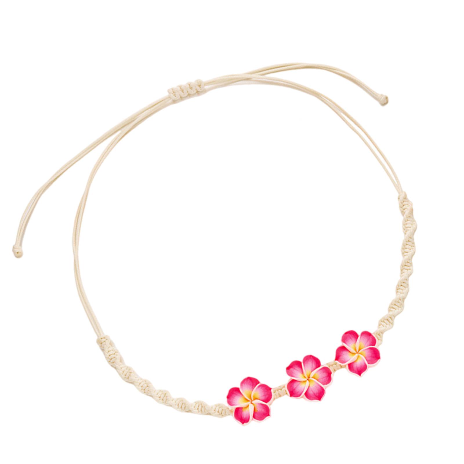 

Ожерелье из плетеных плюмерий ручной работы, украшения из цветов из мягкой глины, тропические стили, аксессуар для модной бижутерии для пляжной вечеринки красный