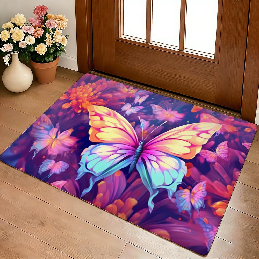 Butterflies Funny Floor Mat Cozy Flannel Soft Thick Non-Slip Mat For Living Room Bedroom Kitchen Decor Rugs