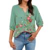 Women's Floral Print Henley Neck Button Front Shirt Three Quarter Sleeve Cotton Linen Blouse Casual Loose Fit