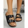 Women S Flat Beach Slippers With Double Buckle Large Size Casual Summer