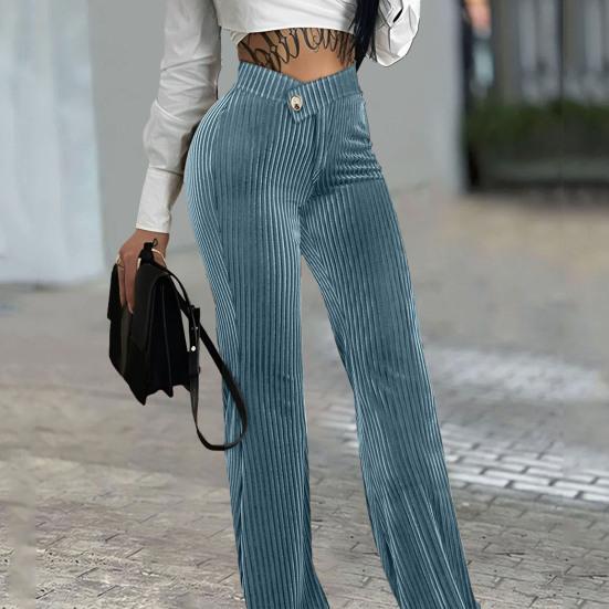 Damskie Spodnie Wysoki Stan Tekstura w Paski Szeroka Nogawka Luźne Elastyczny Pas Rozciągliwe Proste