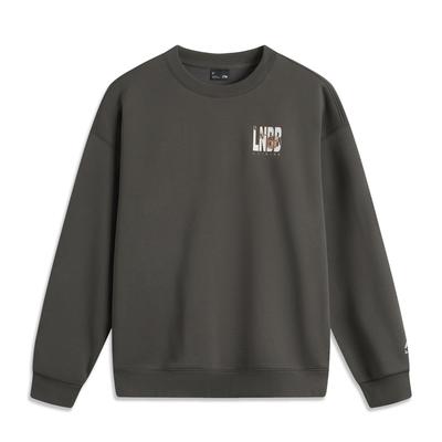 Li Ning Sports Lifestyle Series Loose Pullover Fleece Warm Long Sleeve Sweatshirt Men Sweatshirt Dark-Gray AWDUB63-1
