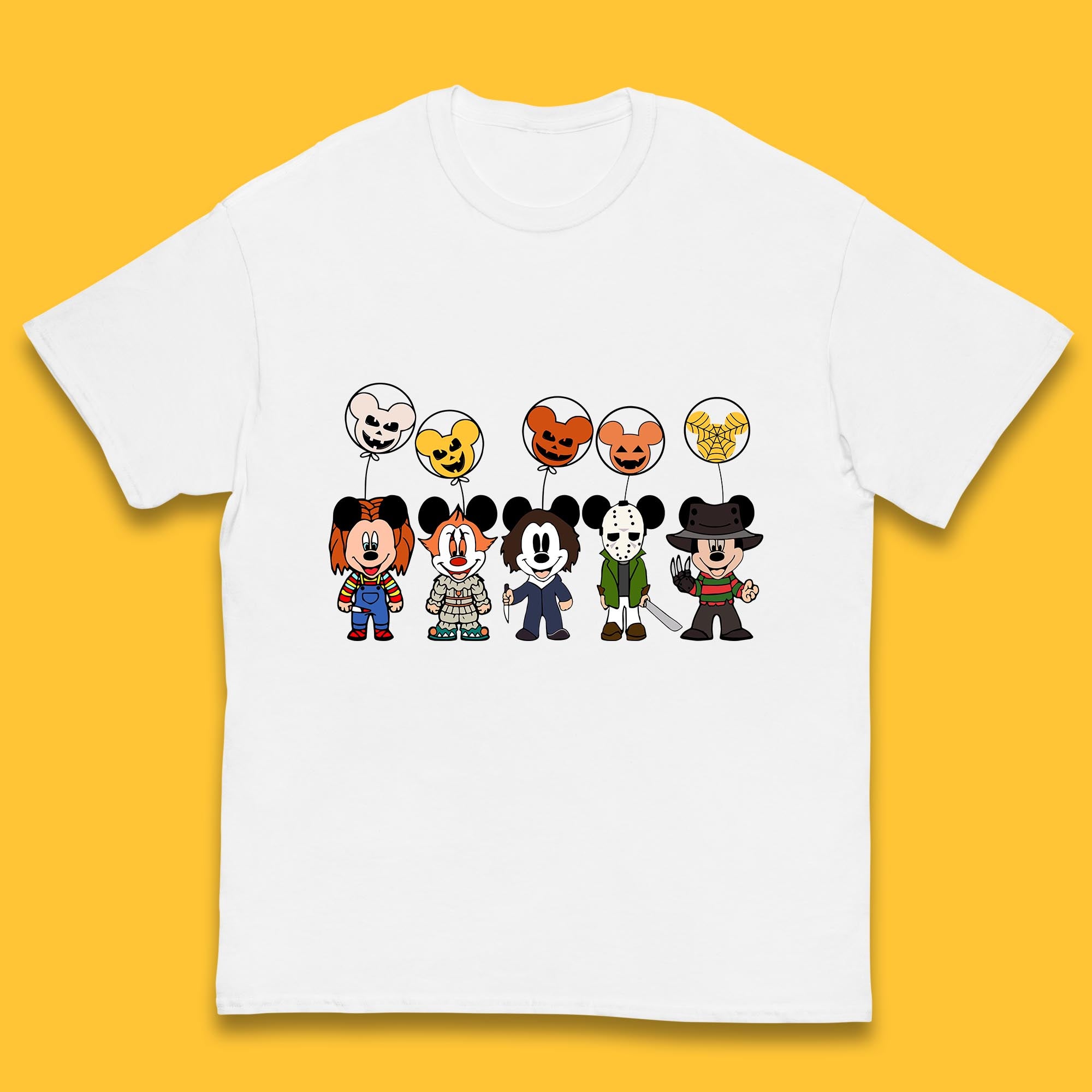 Disney Halloween Friends Horror Movie Characters Mickey Mouse Balloons Kids T Shirt 140