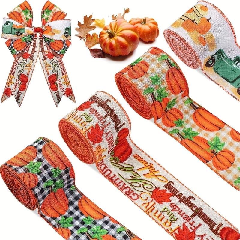 Thanksgiving 5 Yards Pumpkin Orange Ribbon for Crafting and Gift Wrapping Fall Harvest Polyester Ribbons