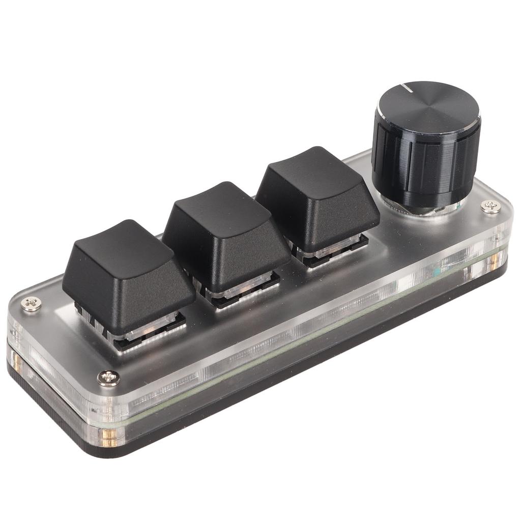 USB Mini 3 Key Keypad with Knob DIY Programmable Type C Wired Connection Blue Switch One Handed Keypad for Gaming Black