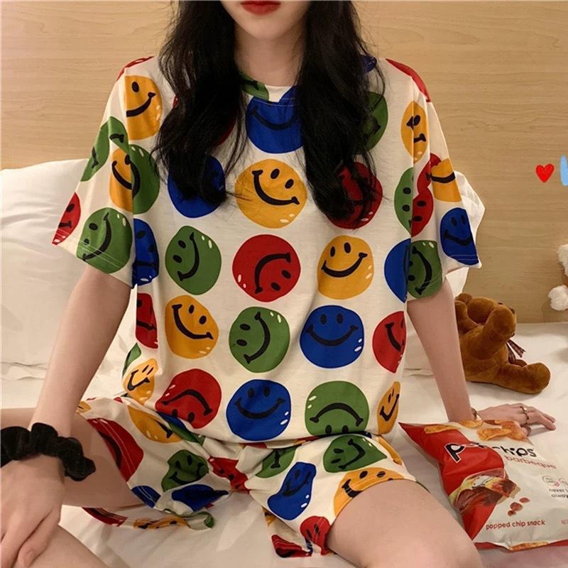 Summer Women's Pajamas Cute Cartoon Short Sleeved Set Loose Spring and Autumn Style Outerwear Home Wear