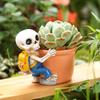 Cute Skeleton Planter Decorative Resin Flowerpot Small Skeleton Plant Pot for Succulents Halloween Desktop Decoration