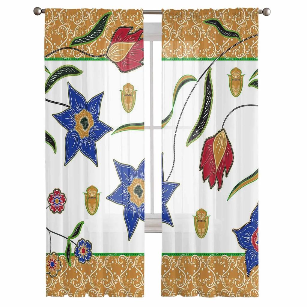 Plant Leaves Vintage Pattern Chiffon Sheer Curtains for Living Room Bedroom Home Decoration Window Voiles Tulle Curtain