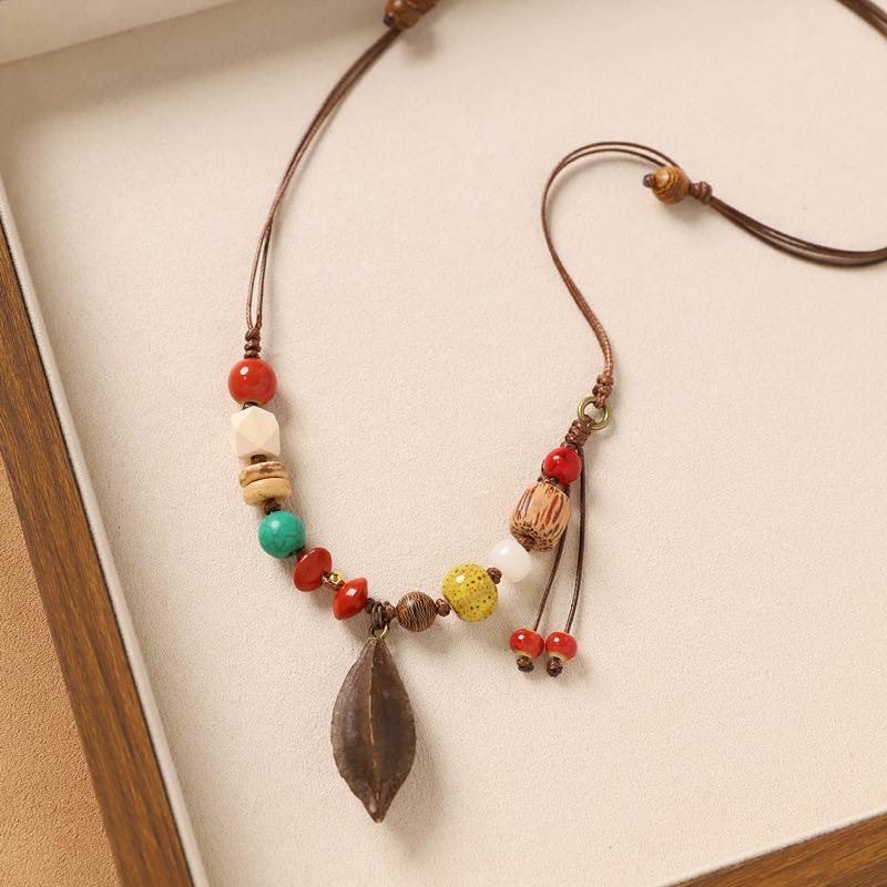 Colier original design plantă fruct ghindă împletită lanț lung literar pentru pulover accesorii pentru femei