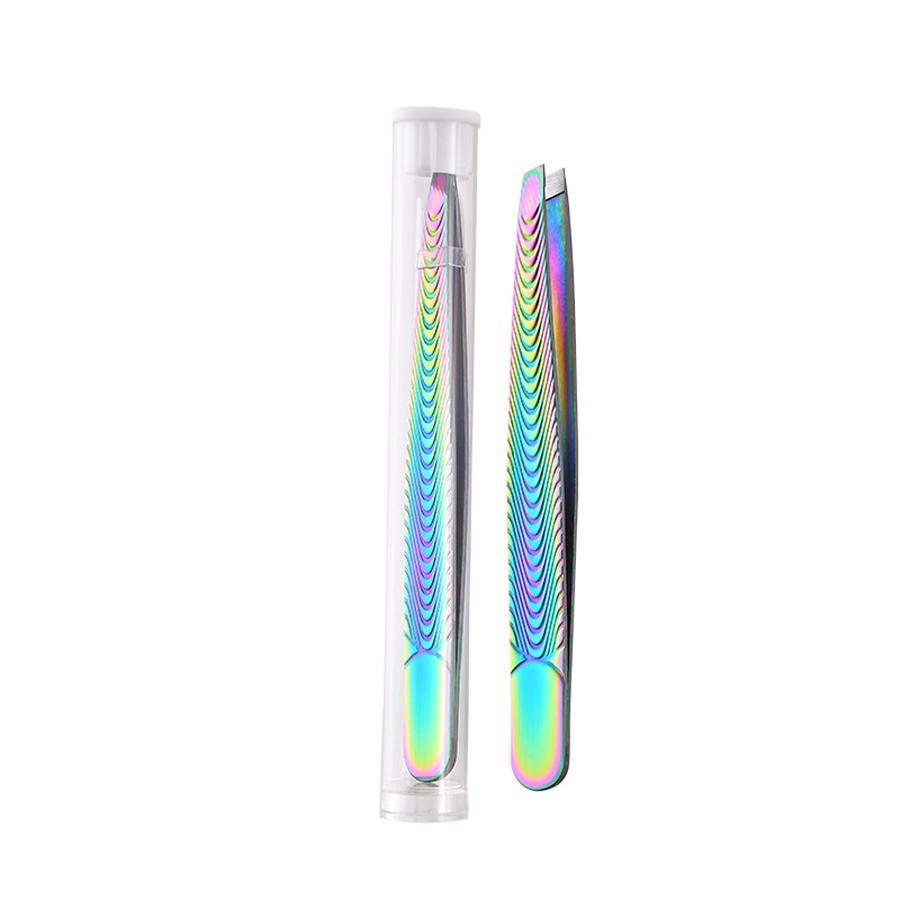 Eyebrow Tweezers Stainless Steel Precision Slant Tweezers Facial Hair Removal Beauty Tools Eyebrow Clips Hairs Puller Rainbow
