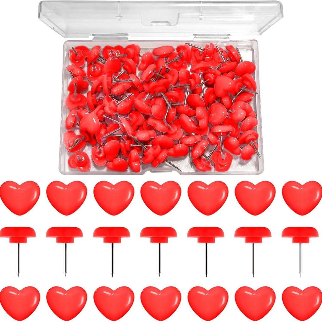 100 Heart-shaped U-shaped Pushpins for DIY, Office, Stationery, and Maps
