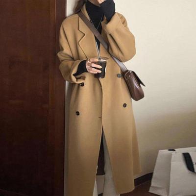 Oatmeal Woolen Coat - Women's Loose Mid-Length Korean Style Outerwear for Fall/Winter 2025