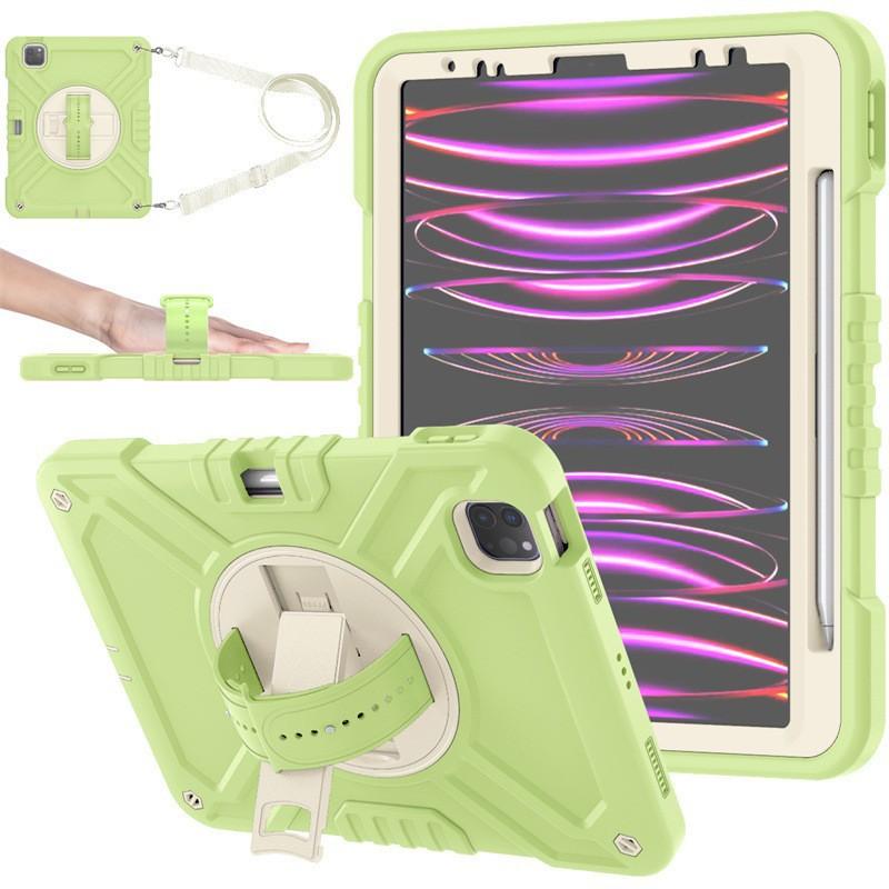 Silicone Shockproof Rotating Stand Case With Pen Slot Shoulder Strap IPad Air 11 Pro Kids Friendly Full Coverage
