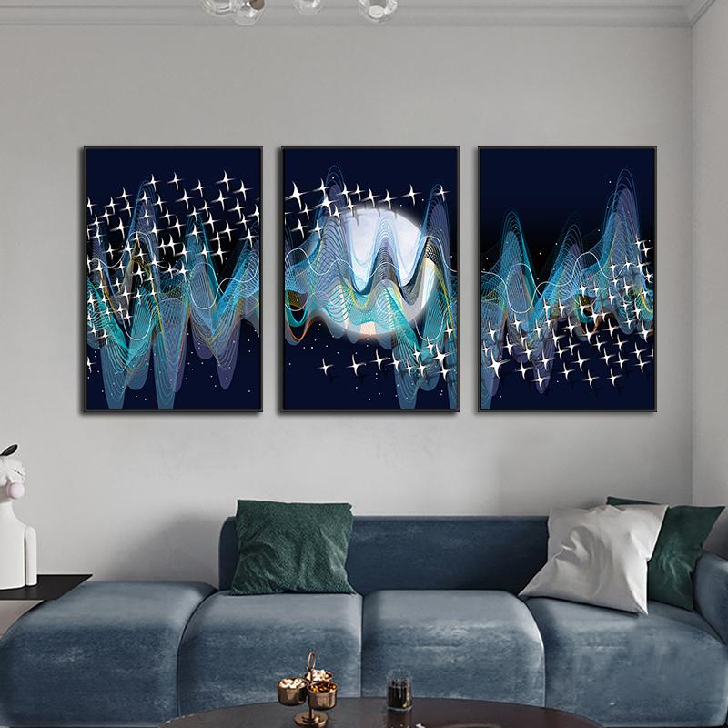 

(твердая деревянная рама) Абстрактный холст с лунным пейзажем, настенное искусство на чердаке гостиной, украшение для дома в скандинавском стиле