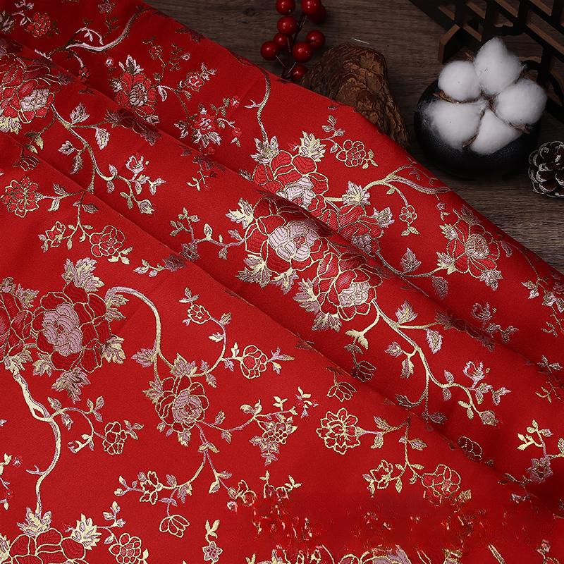 100x150cm High Quality Jacquard Brocade Fabric Thick Soft Bamboo Leaf for Women Dress Hanfu Upholstery Sewing Cloth Gold Blue