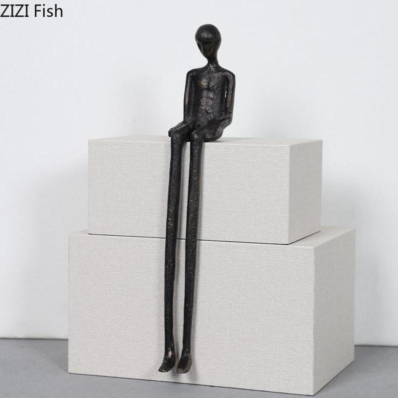 Kreativ Svart Karakter Metallstatue Skrivebordsdekorasjon Pynt Håndverk Moderne Hjemmeinnredning Abstrakt Figur Kunstverk Skulptur