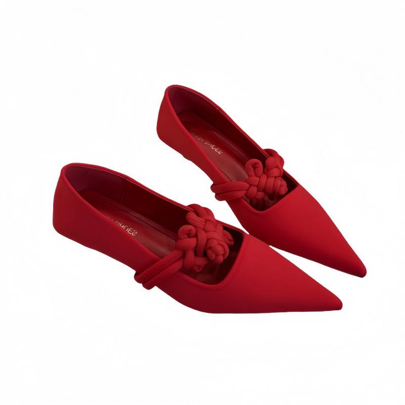 New Chinese style Chinese knot small red shoes women's 2025 spring and autumn new Mary Jane shoes red light mouth single shoes satin