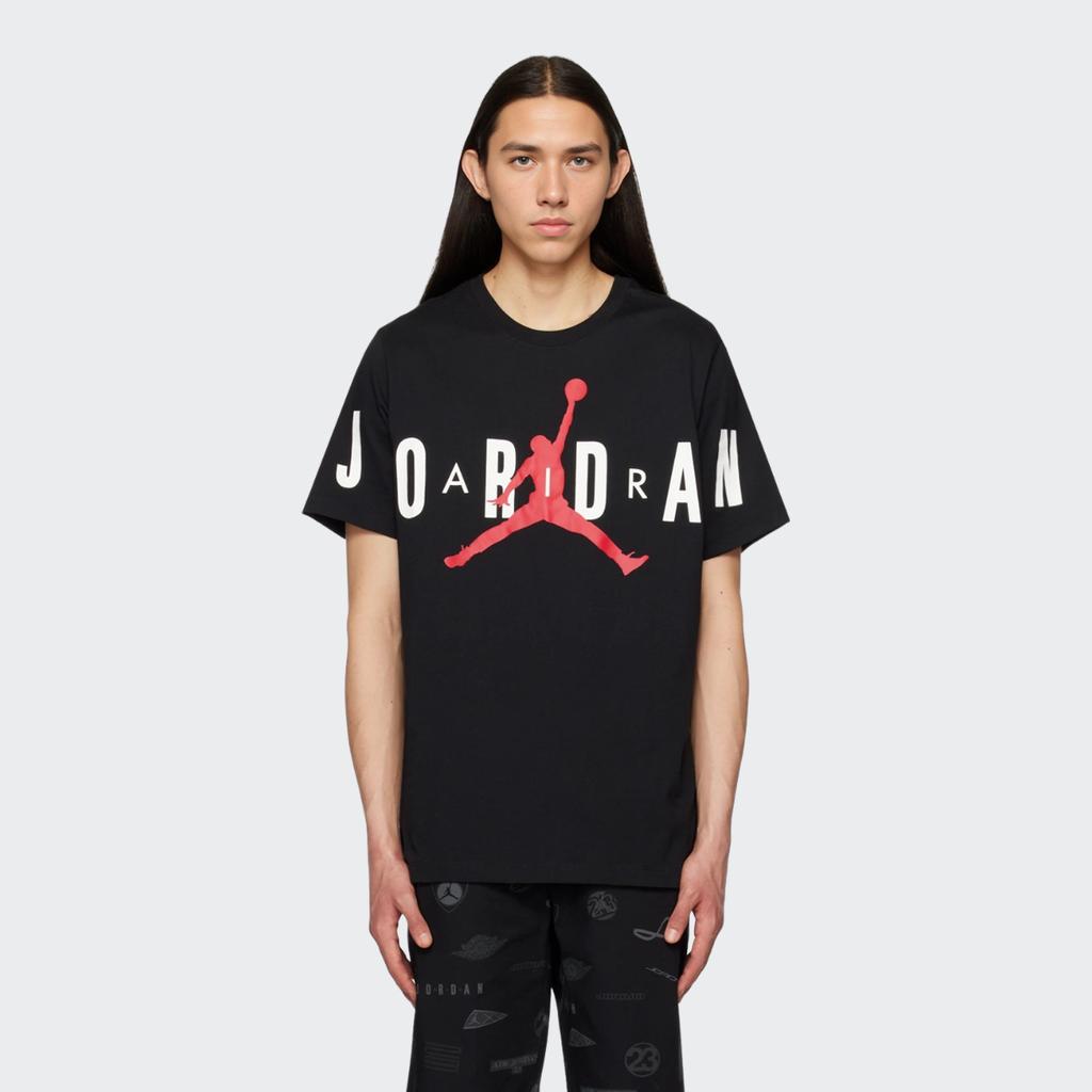 Jordan Logo Print Locker Atmungsaktiver Rundhals-Pullover Kurzarm American Retro Überschnittene Schulter T-Shirt Herren Tops Schwarz DV1446-010