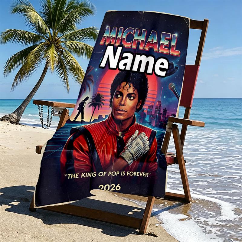 Kişiye Özel İsimli Michael Jackson Baskılı Plaj Havlusu, Gezi Kamp Plaj Partisi Ev Dekorasyonu İçin, Aile ve Arkadaşlar İçin Doğum Günü Hediyesi