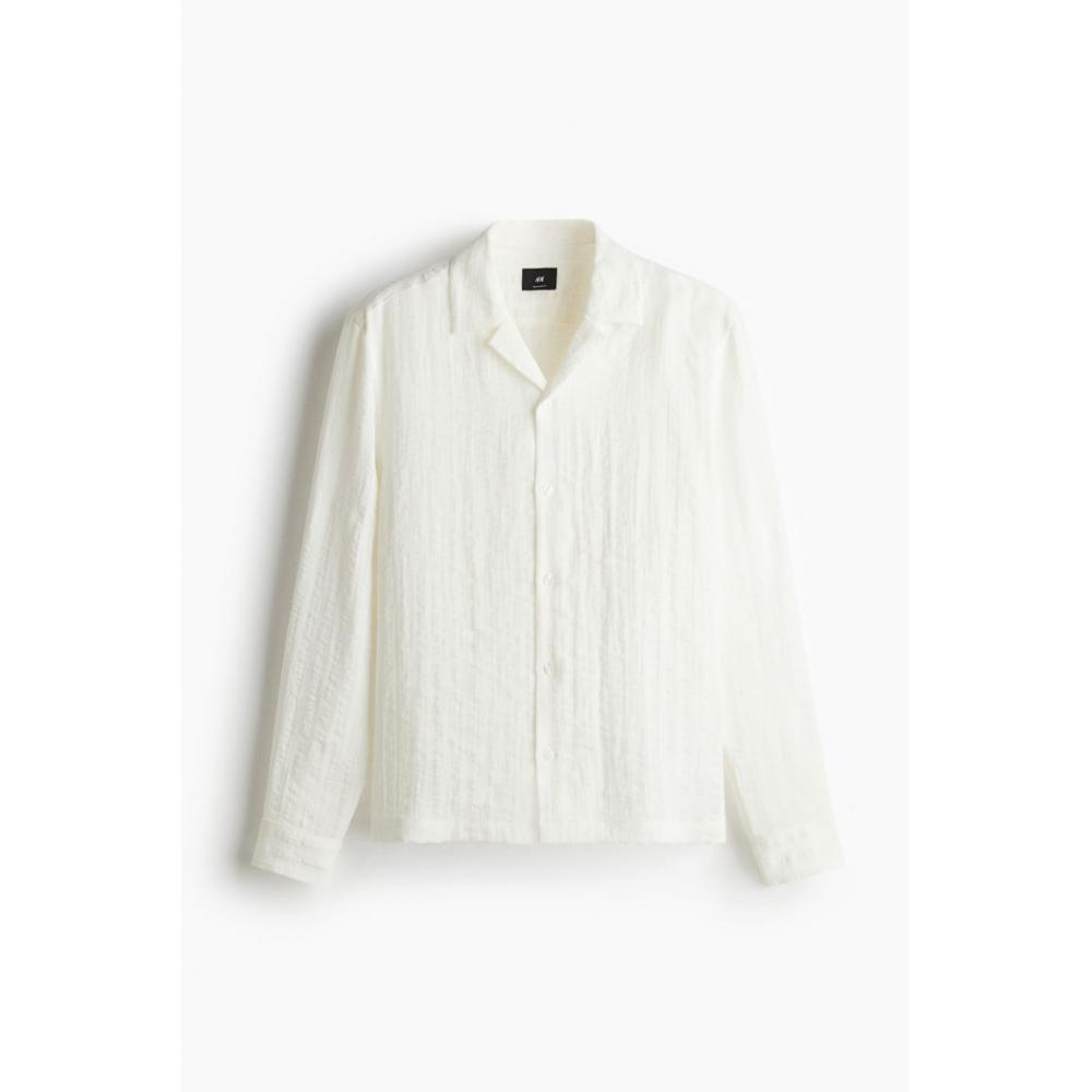H M Regular Fit Jacquard caMp sHirt creaM