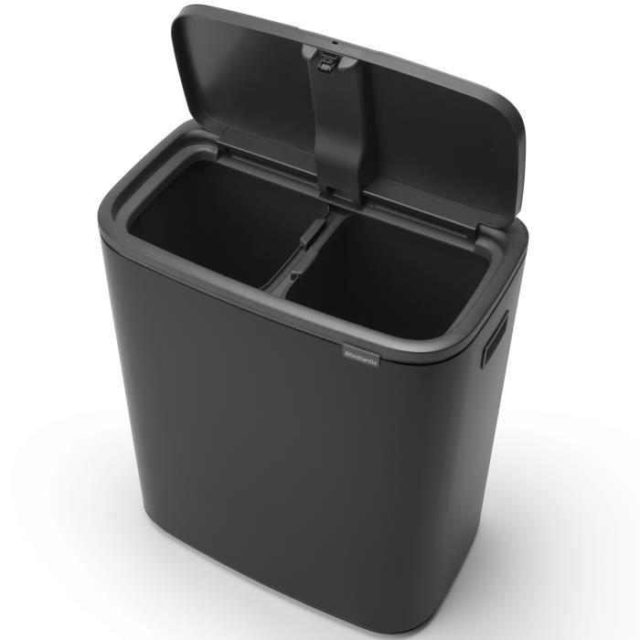 Poubelle Bo Touch Bin BRABANTIA - Avec 2 Seaux Intérieurs - 2 X 30 L - Noir Mat