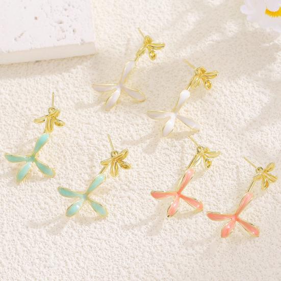 1 Paar Ohrstecker Doppellagig Dreidimensionales Blumen-Design Emaille Gardenienblütenform Ohrhänger für Damen Schmuckzubehör
